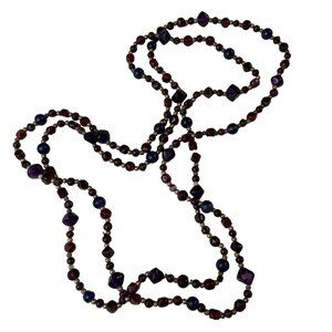 Vintage Multicolor Beads Necklace Long Purple Red Blue Gold Tone Jewelry u